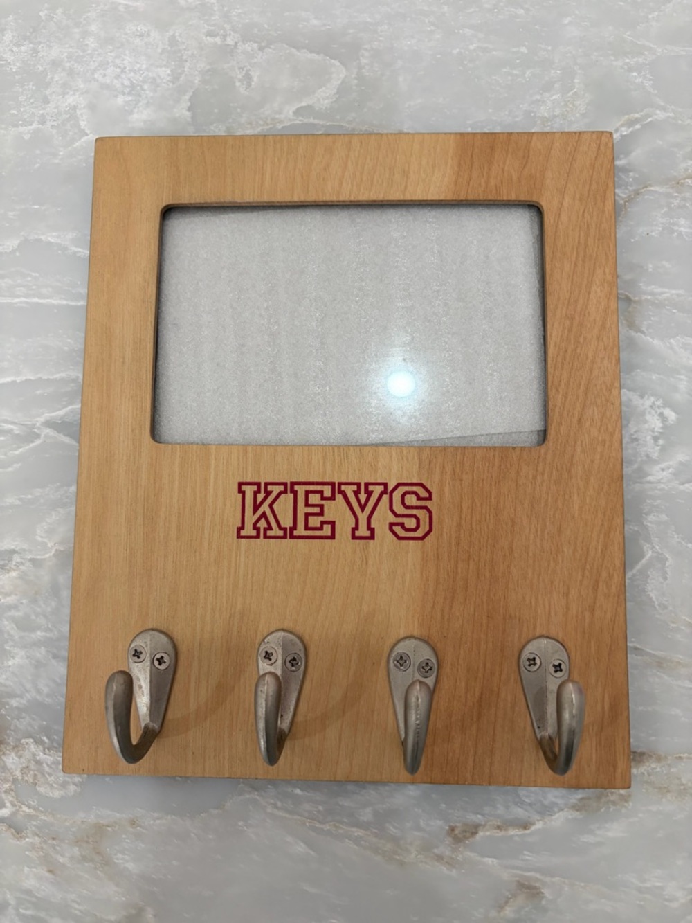 Wooden 'KEYS' Wall Key Holder with Display Window for Picture - Natural